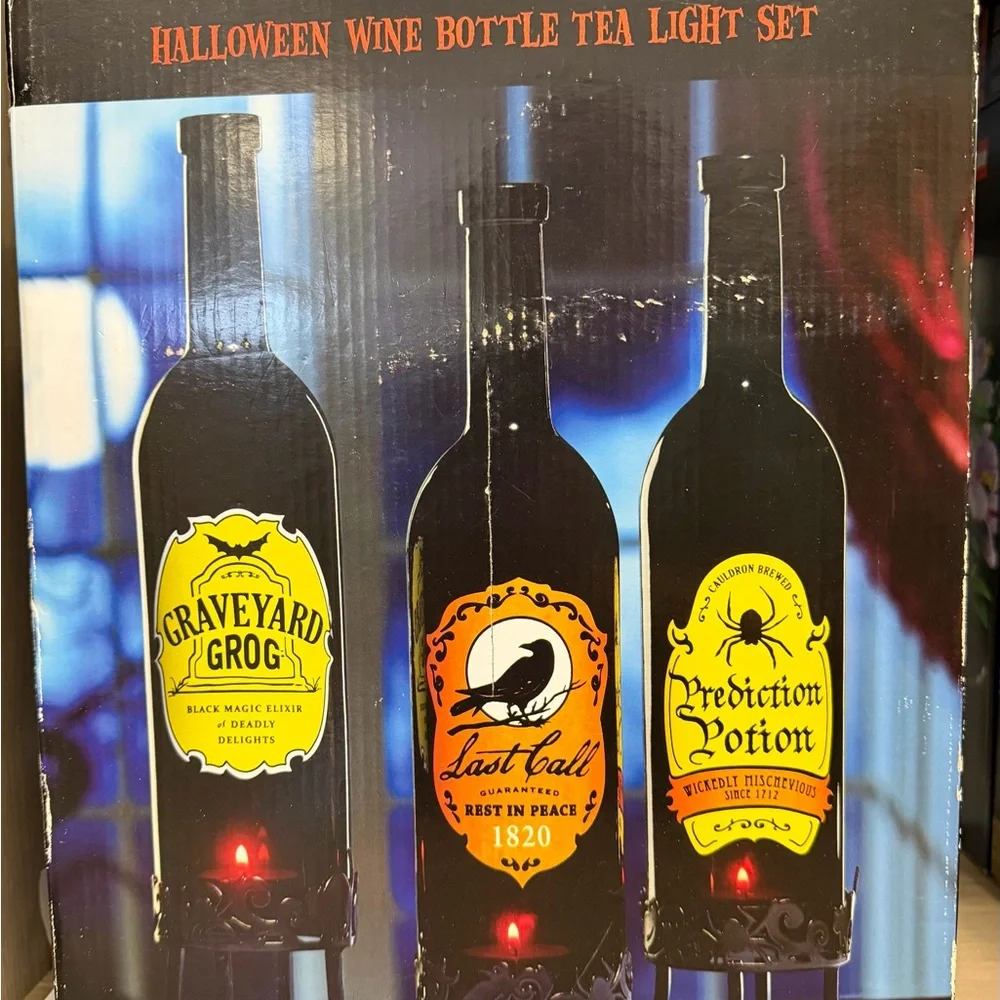 Yankee Candle Graveyard Last Call Halloween Wine Bottle Tea Light Set